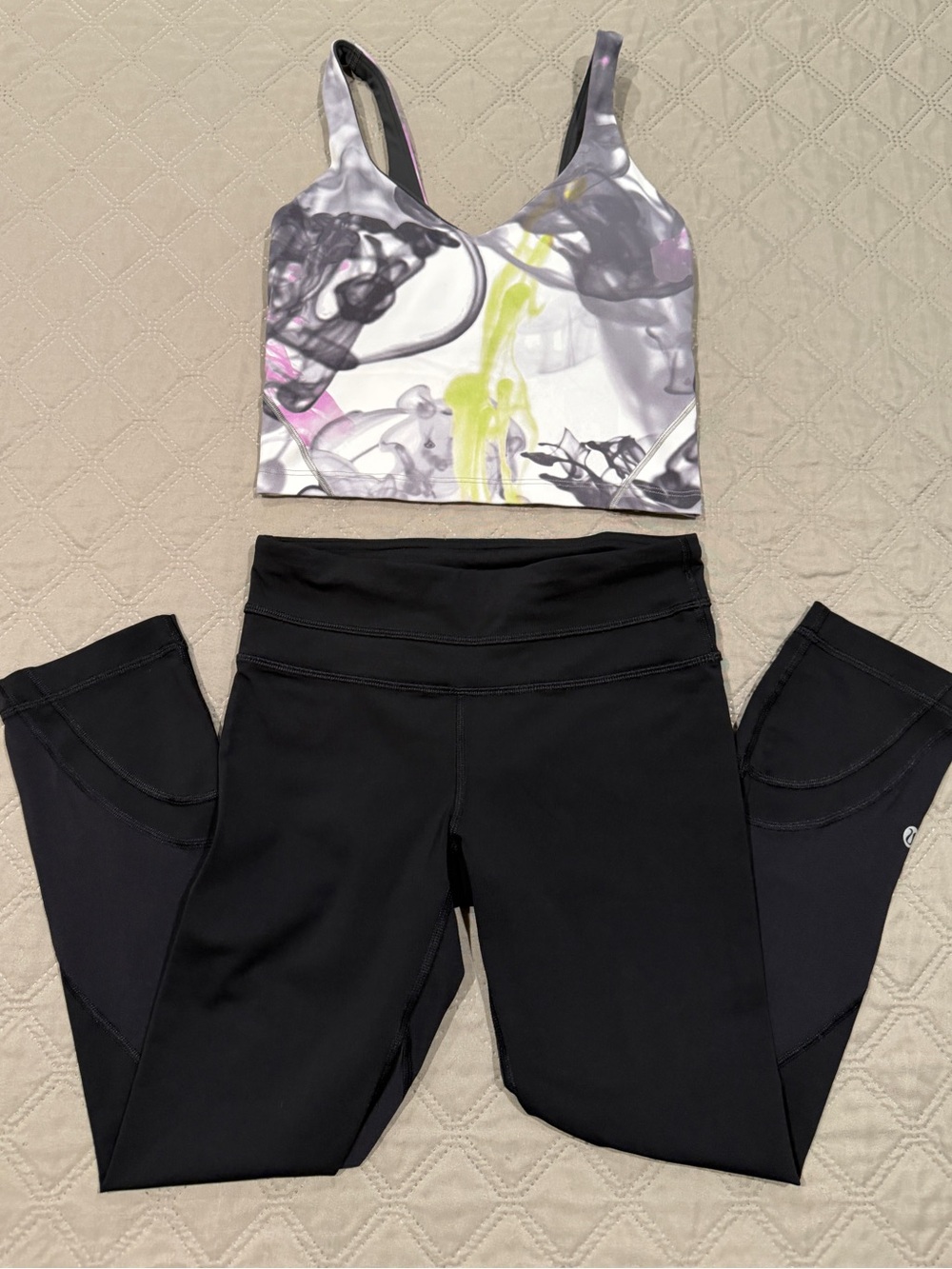 lululemon athletica Black Leggings with Gray-Pink Top Bundle.